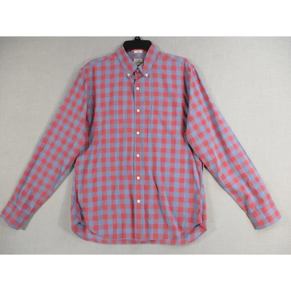 J.Crew Red Blue Plaid Casual Preppy Button Down Long‎ Sleeve Men Size L Slim